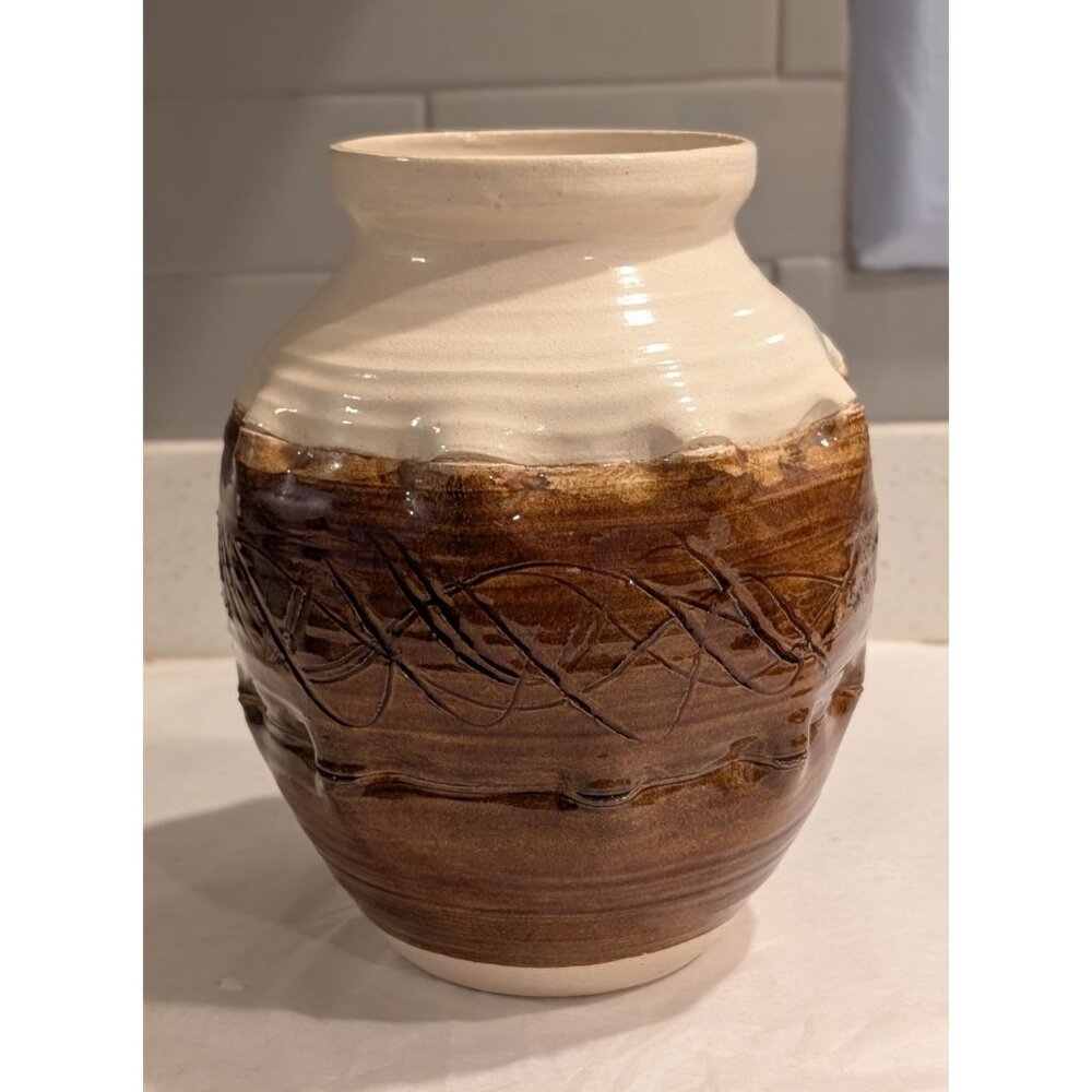 Whiskey Creek Pottery Vase Signed S. Kammerer 1974 Earthy Tone Intricate 3D
